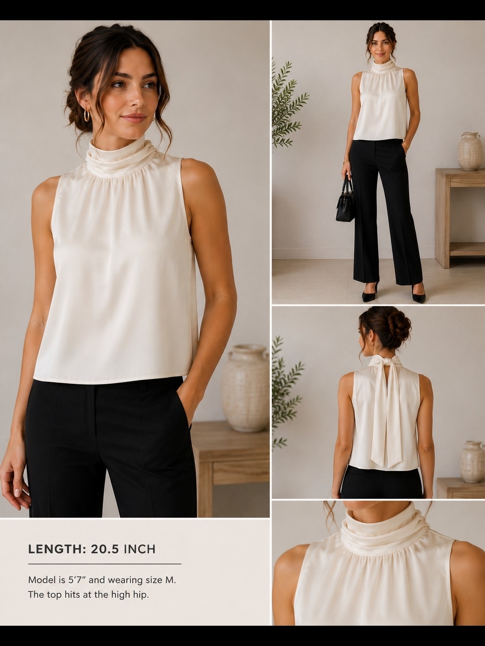 Joe's Jeans Collection Ecru Satin Tie Neck Sleeveless Blouse